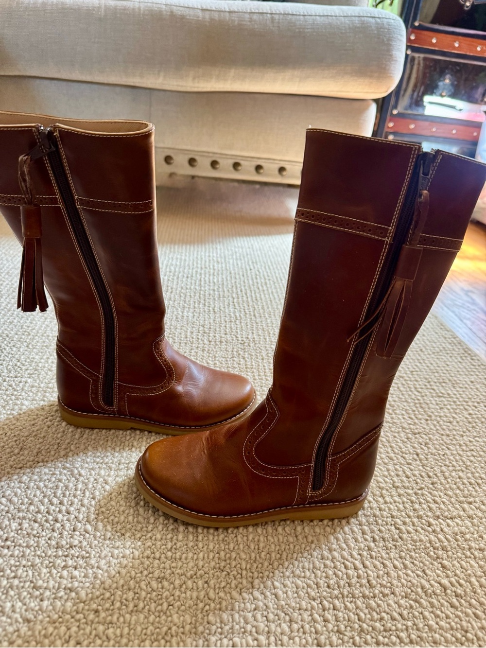 Elephantito Tall Brown Leather Zip- Side Boots with Tassel